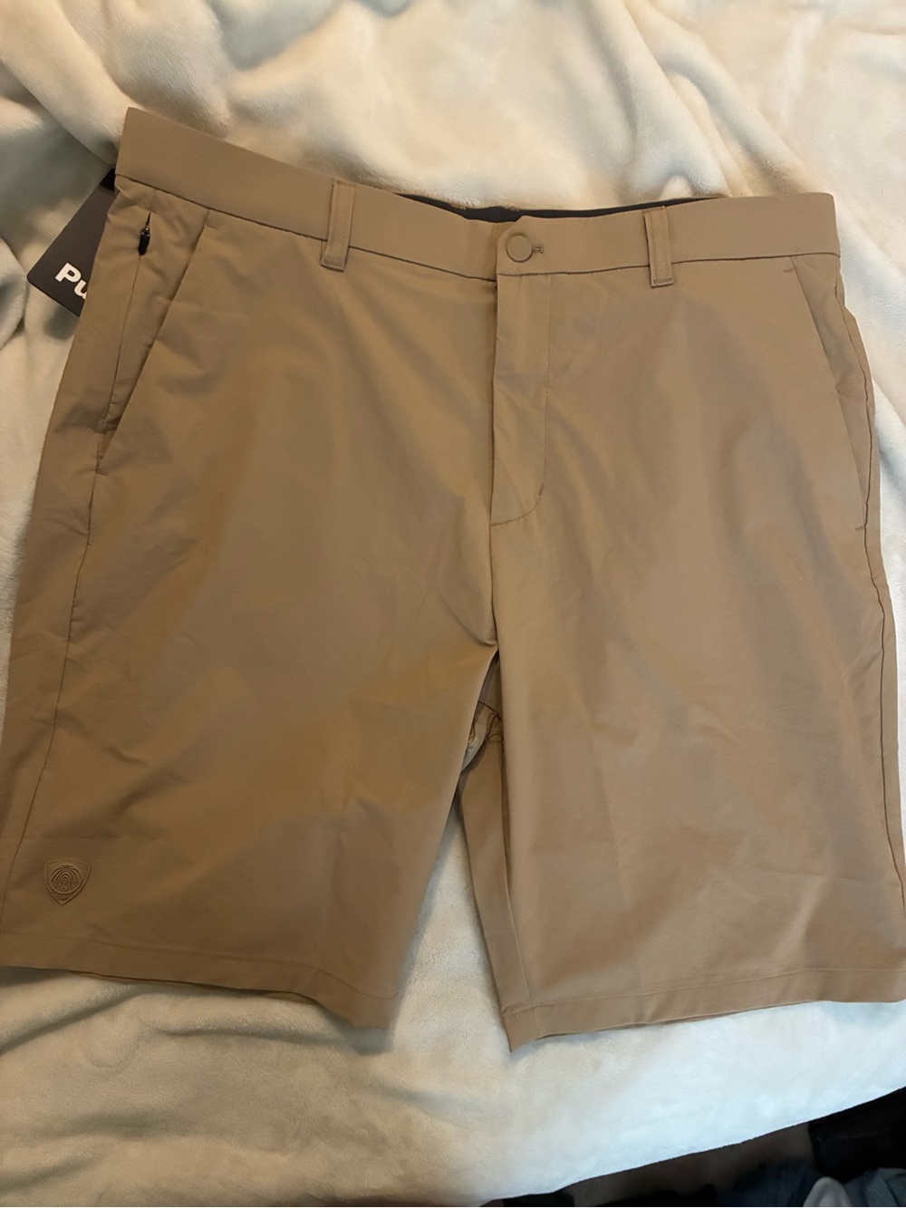 Puli men’s stretch shorts 9” inseam tan your 50+ size 36